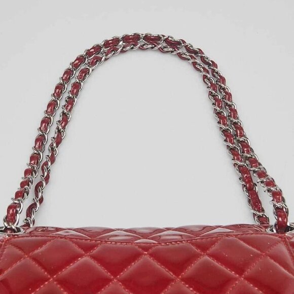 Chanel Red Quilted Patent Leather Classic Medium Double Flap Bag - Picture 5 of 12